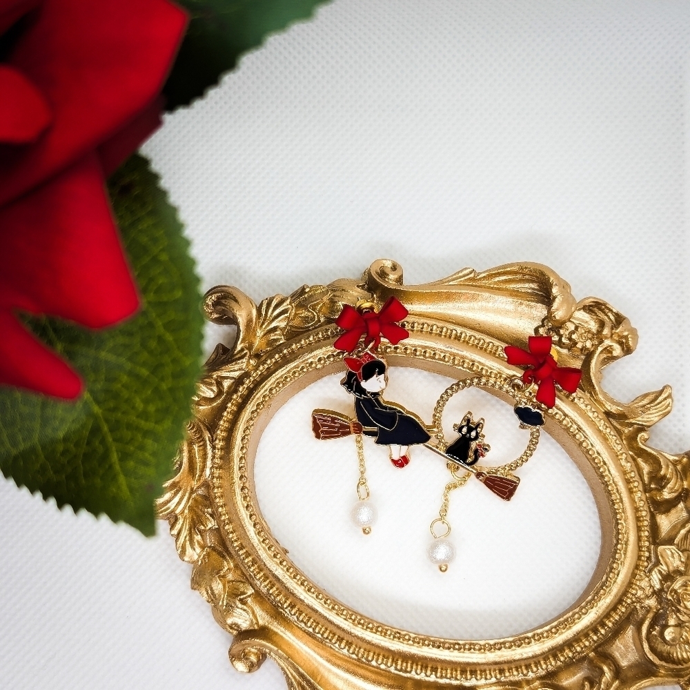 S925 Kiki's Delivery Service Drop Earrings with Pearls Anime Inspired